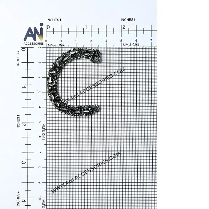 Letter M Black Sparkling Rhinestone Patch