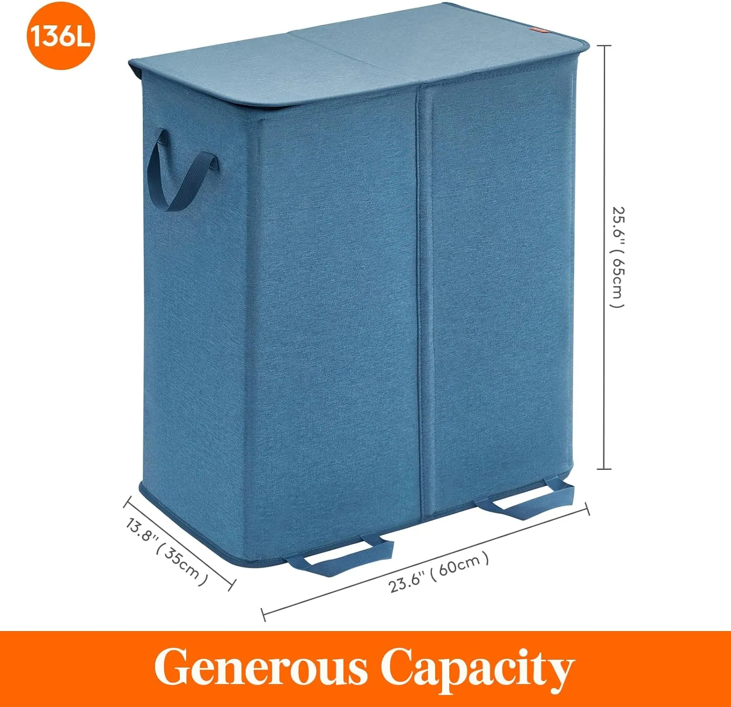 Lifewit Double Laundry Hamper with Lid and Removable Laundry Bags, Large Collapsible 2 Dividers Dirty Clothes Basket with Handles for Bedroom, Laundry Room, Closet, Bathroom, College, 136L Blue