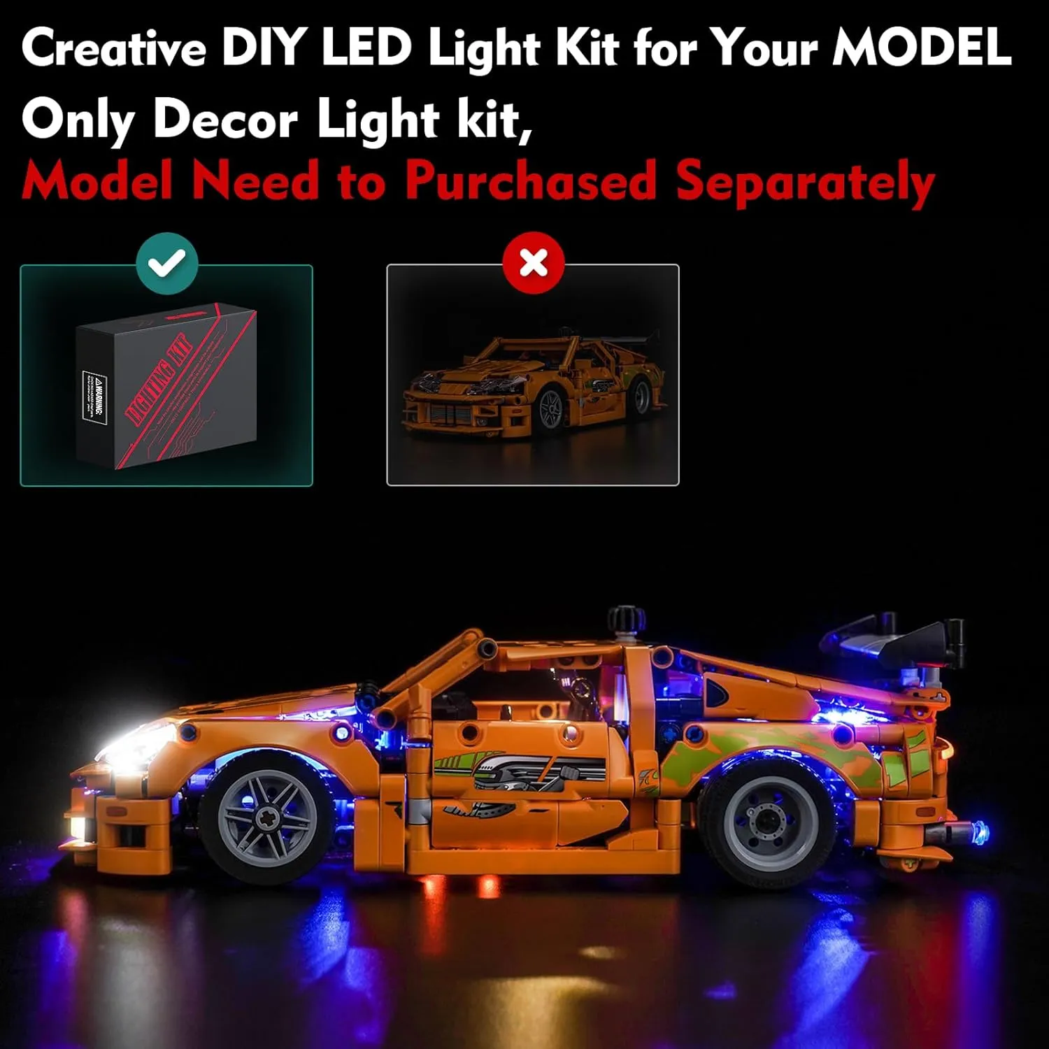 Light kit Compatible with Lego 42204 Fast and Furious Toyota Supra MK4 - No Model Only Light, LED Lighting Accessories Compatible with Lego Toyota Supra MK4 (The Fast and The Furious) 42204