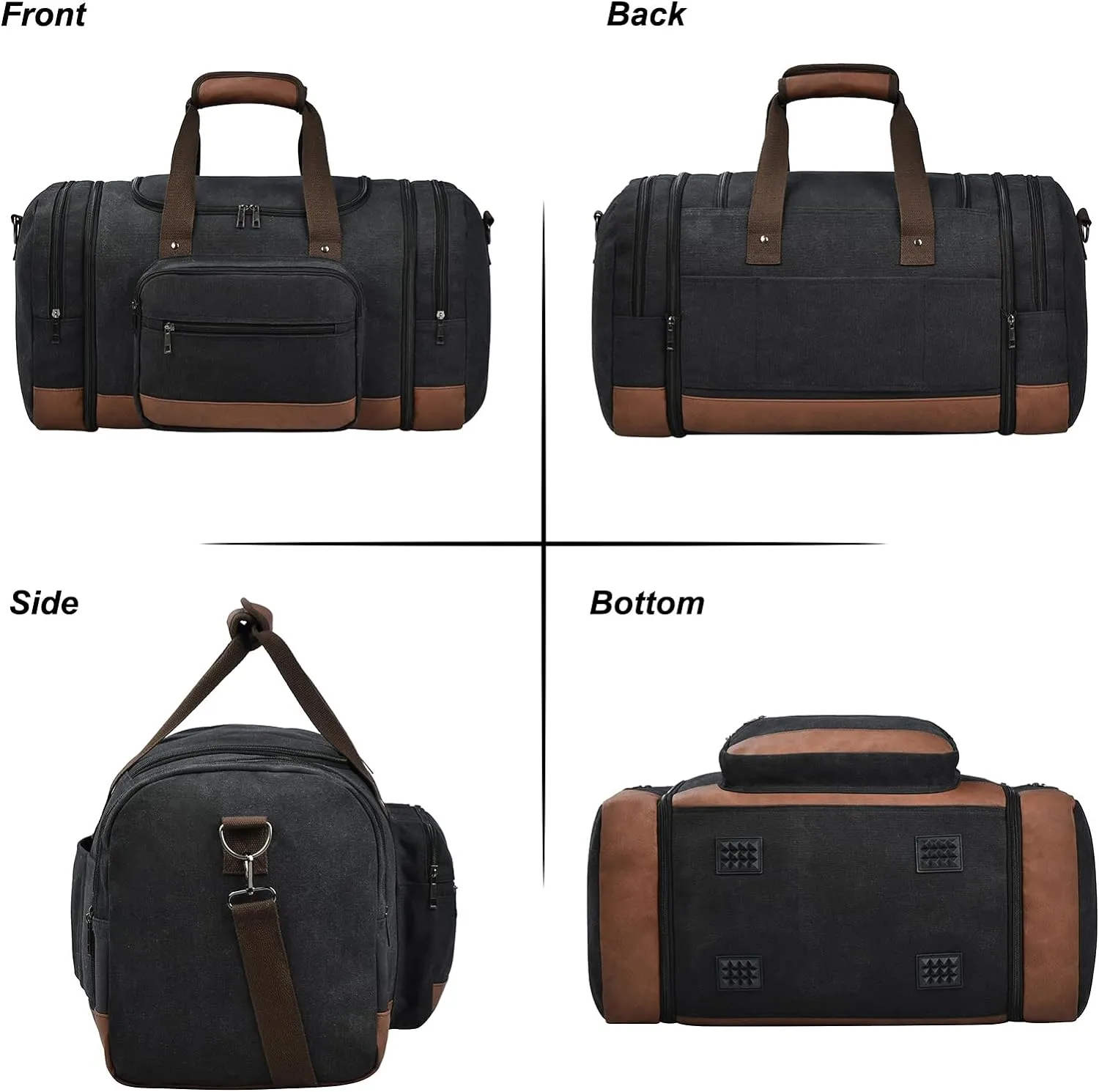 Litvyak Duffle Bag for Travel, Canvas Travel Duffel Bags Overnight Weekend Gym Carry On Luggage Bag for Men & Women(Black)