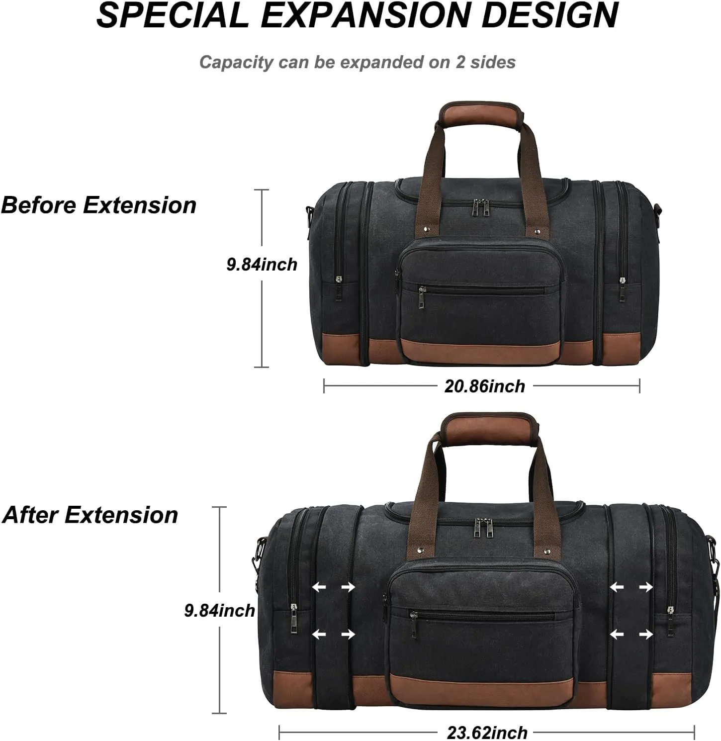 Litvyak Duffle Bag for Travel, Canvas Travel Duffel Bags Overnight Weekend Gym Carry On Luggage Bag for Men & Women(Black)