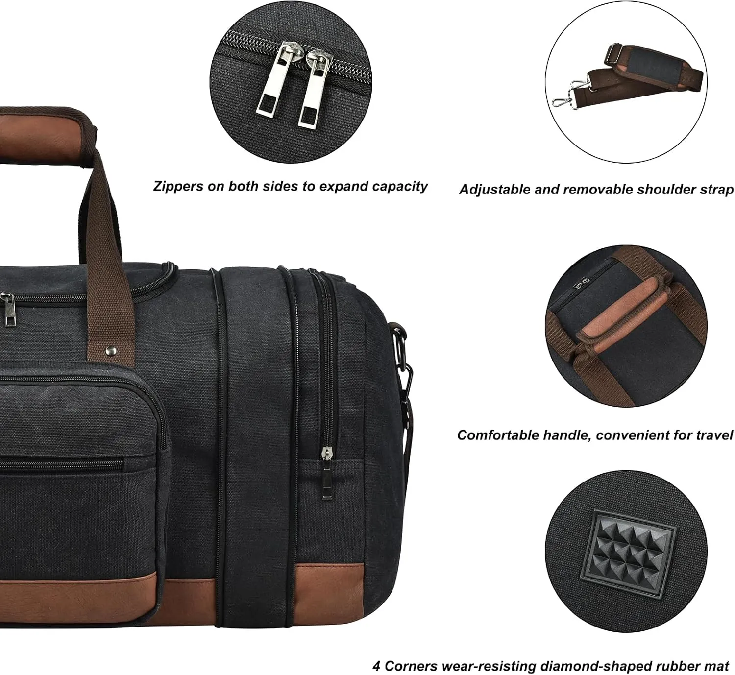 Litvyak Duffle Bag for Travel, Canvas Travel Duffel Bags Overnight Weekend Gym Carry On Luggage Bag for Men & Women(Black)