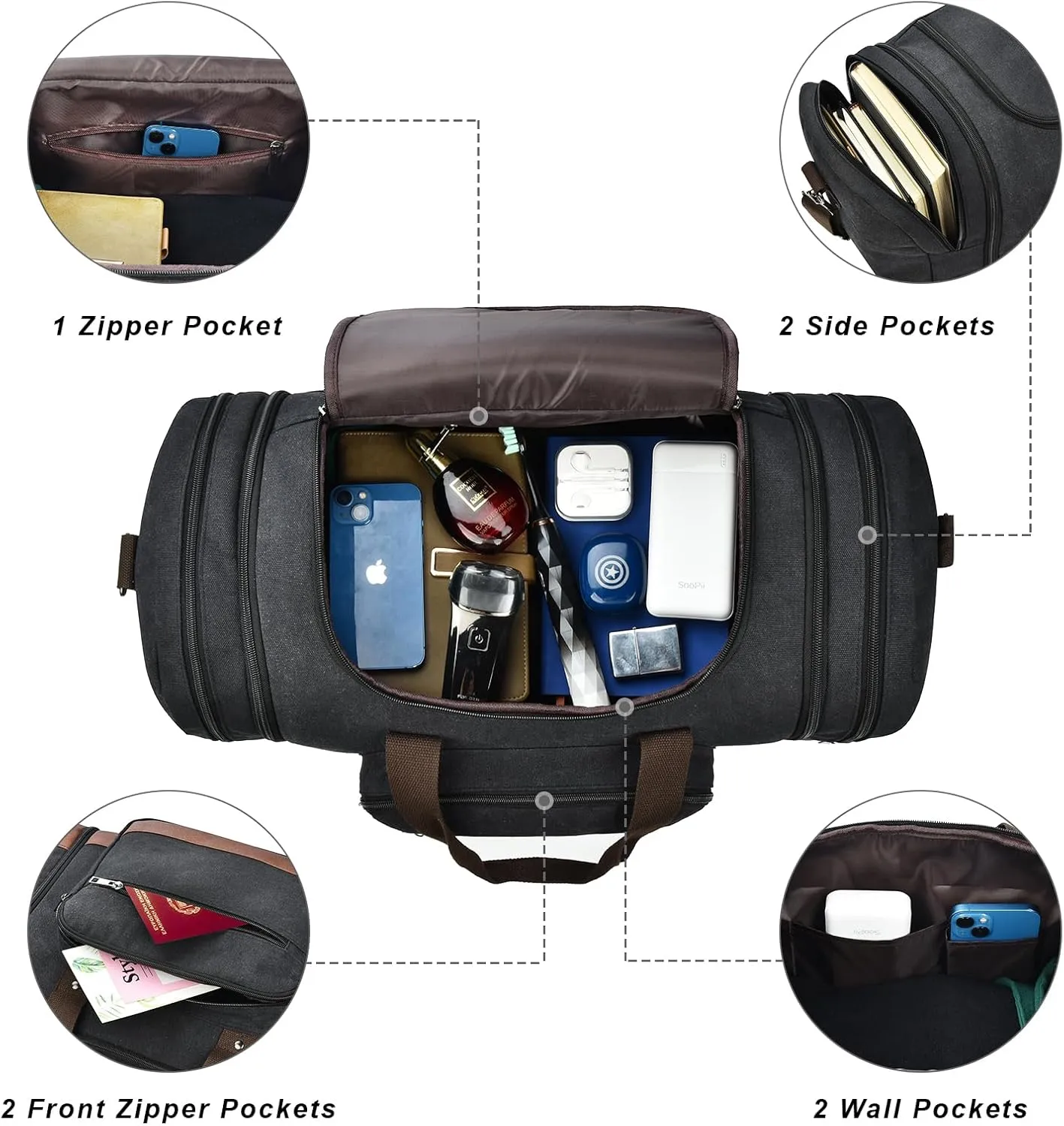 Litvyak Duffle Bag for Travel, Canvas Travel Duffel Bags Overnight Weekend Gym Carry On Luggage Bag for Men & Women(Black)