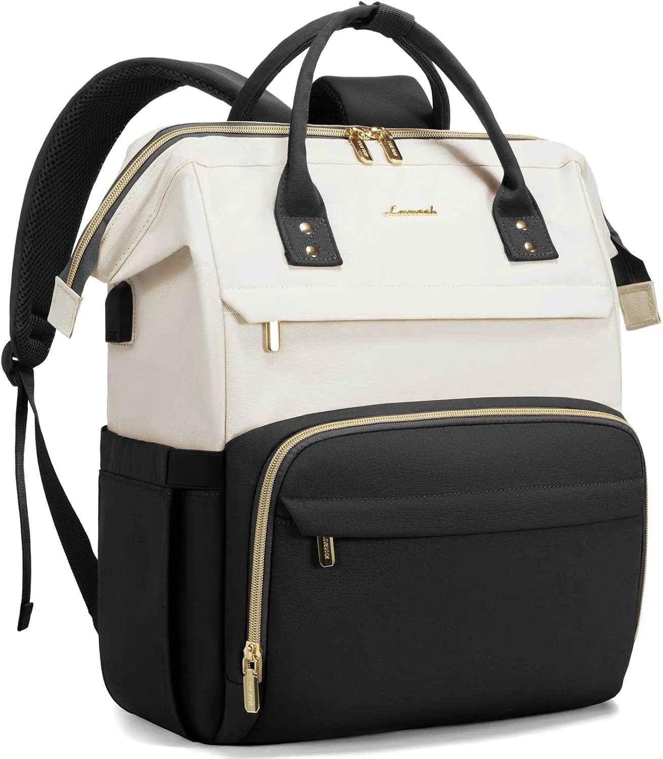 LOVEVOOK Laptop Backpack for Women Fashion Business Computer Backpacks Travel Bags Purse Doctor Nurse Work Backpack with USB Port, Fits 17-Inch Laptop Beige-Black