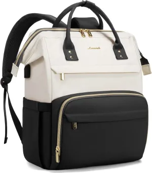 LOVEVOOK Laptop Backpack for Women Fashion Business Computer Backpacks Travel Bags Purse Doctor Nurse Work Backpack with USB Port, Fits 17-Inch Laptop Beige-Black