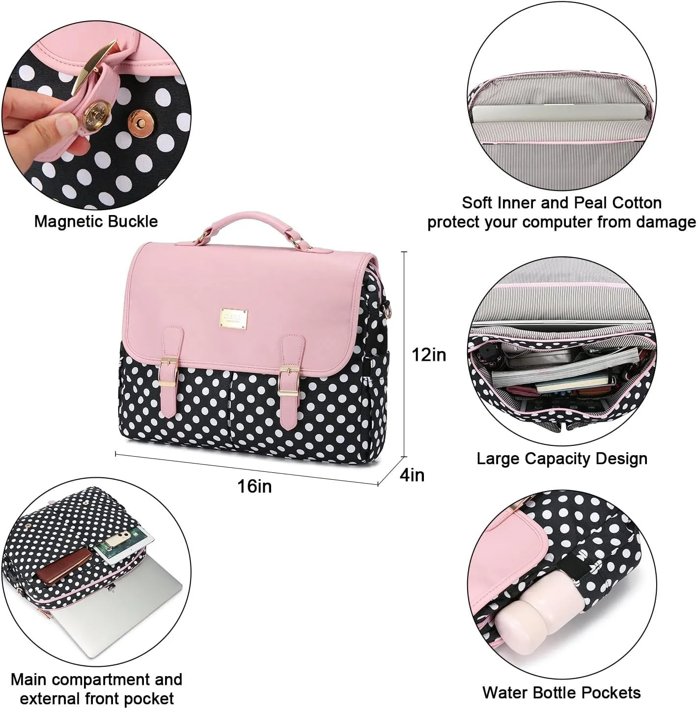 LOVEVOOK Laptop Bag for Women Large Capacity Computer Bags Cute Messenger Bag Briefcase Business Work Bags Purse, 15.6inch, Pink-Pro
