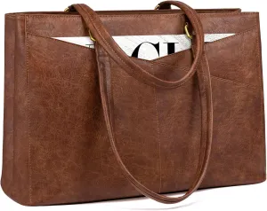 LOVEVOOK Laptop Bag for Women,15.6 Inch Laptop Tote Bag for Women,Vintage Leather Work Tote Bags Computer Business Teacher Bag,Waterproof Office Briefcase