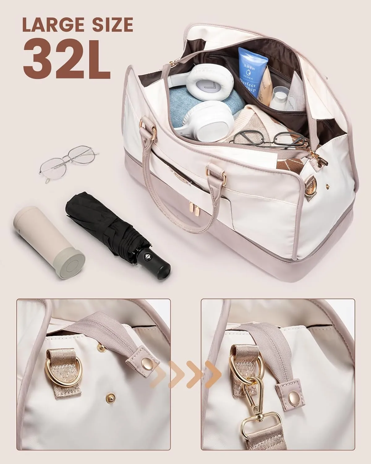 LOVEVOOK Travel Duffel Bag For Women, Weekender Bags With Shoe Compartment, Air Approved Overnight Carry-on Bags With Wet Pocket, Gym Tote Bag, Hospital Bag, 2Pcs