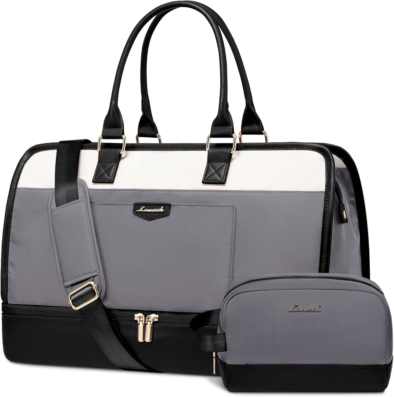 LOVEVOOK Travel Duffel Bag For Women, Weekender Bags With Shoe Compartment, Air Approved Overnight Carry-on Bags With Wet Pocket, Gym Tote Bag, Hospital Bag, 2Pcs