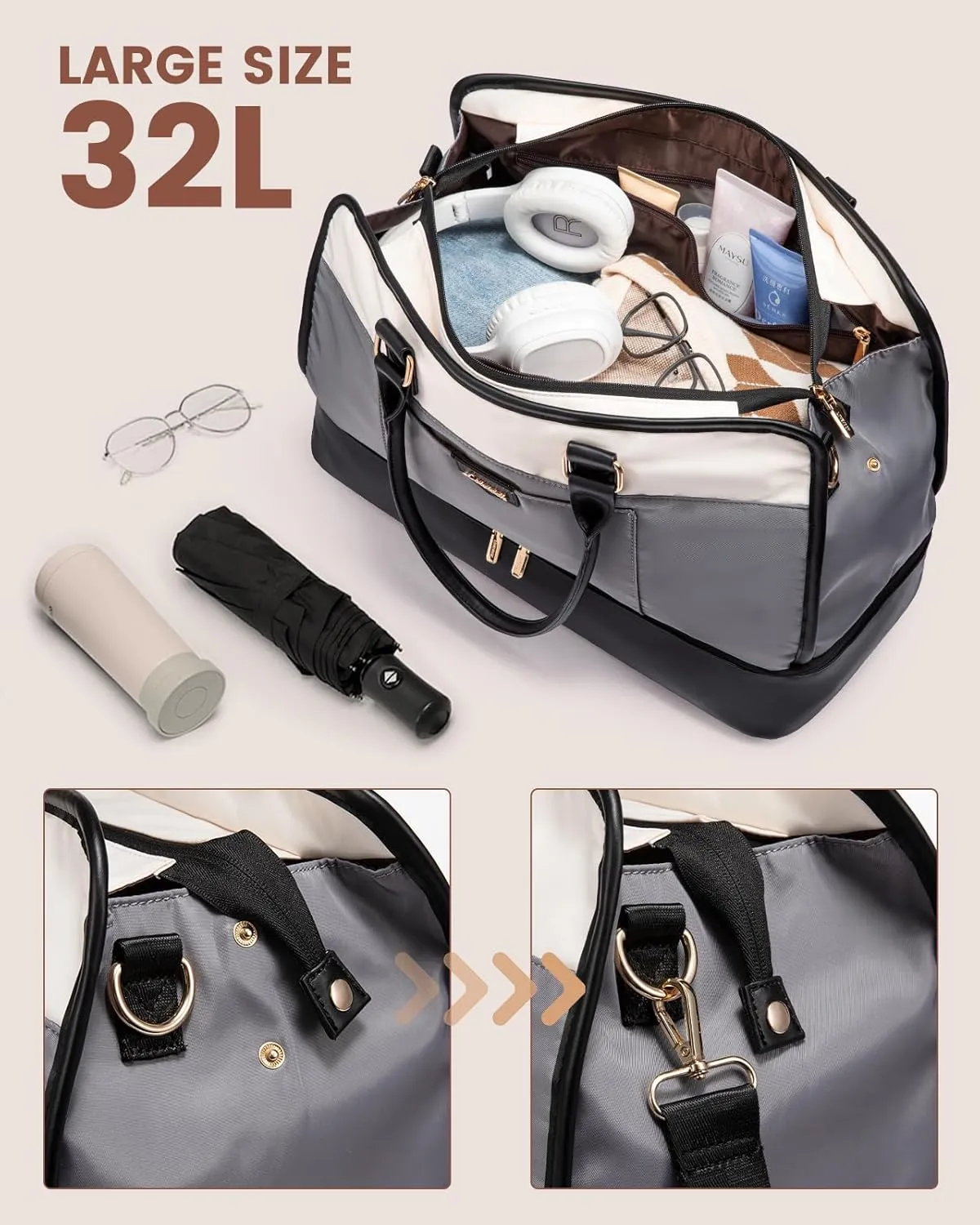 LOVEVOOK Travel Duffel Bag For Women, Weekender Bags With Shoe Compartment, Air Approved Overnight Carry-on Bags With Wet Pocket, Gym Tote Bag, Hospital Bag, 2Pcs