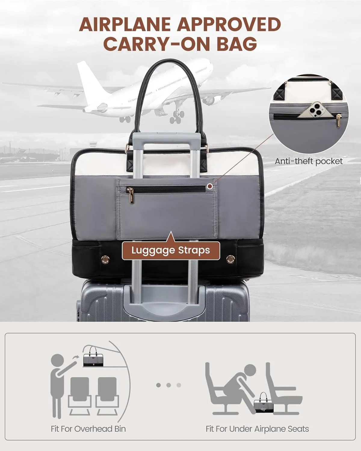 LOVEVOOK Travel Duffel Bag For Women, Weekender Bags With Shoe Compartment, Air Approved Overnight Carry-on Bags With Wet Pocket, Gym Tote Bag, Hospital Bag, 2Pcs
