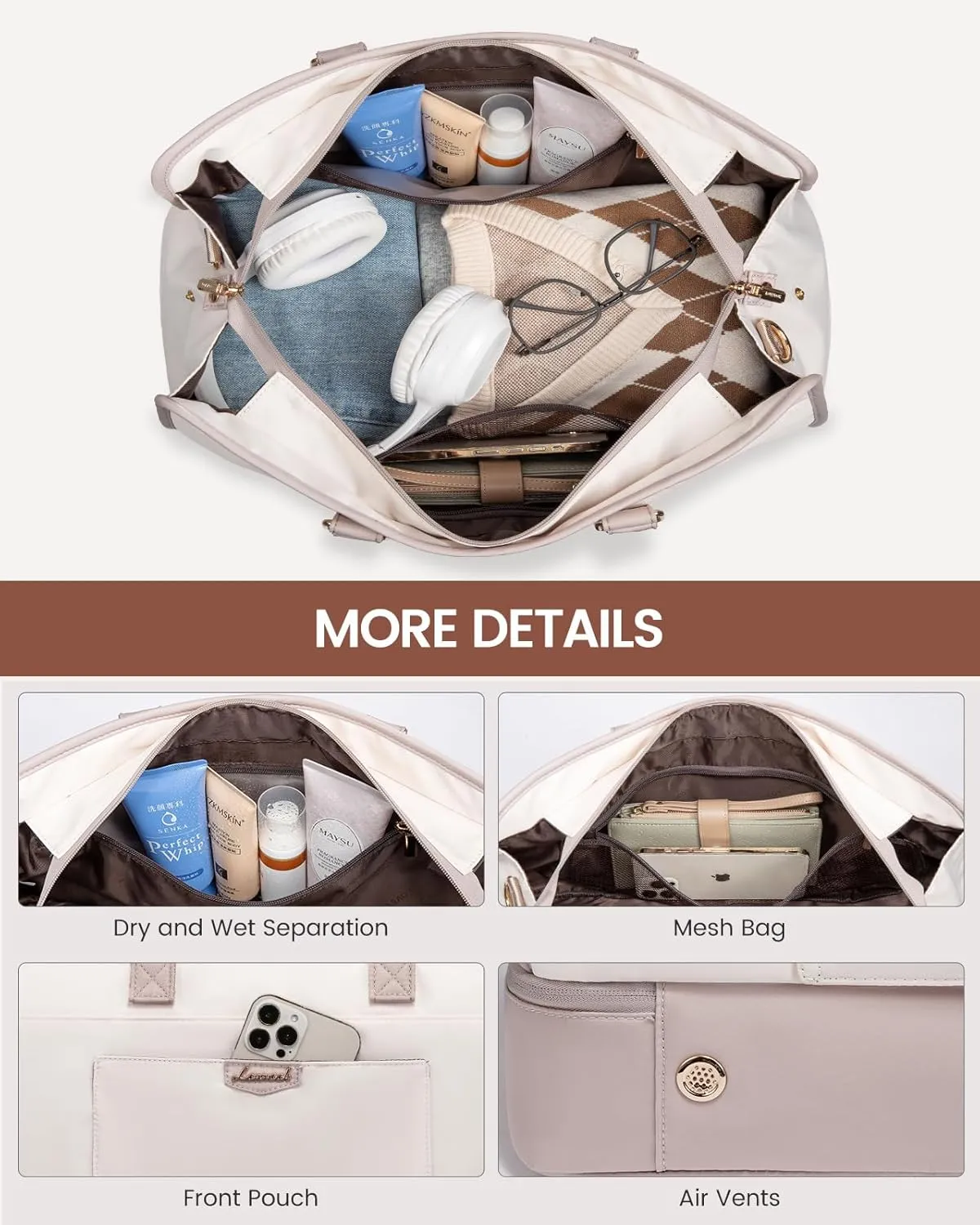LOVEVOOK Travel Duffel Bag For Women, Weekender Bags With Shoe Compartment, Air Approved Overnight Carry-on Bags With Wet Pocket, Gym Tote Bag, Hospital Bag, 2Pcs