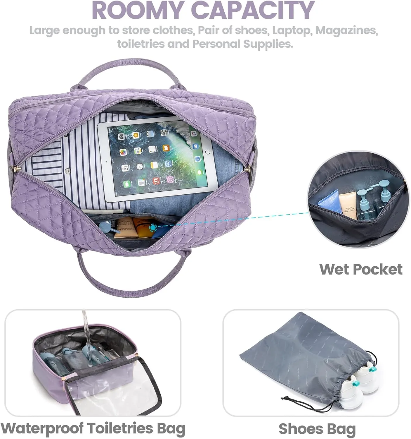 LOVEVOOK Travel Duffle Bag, Weekender Bag for Women with Toiletry Bag Carry on Overnight Bag with Laptop Compartment, Yoga Gym Bag with Wet Pocket Shoe Bag, Hospital Bag for Labor and Delivery