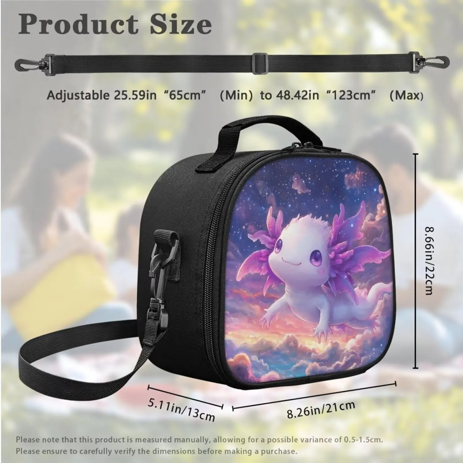 Lunch Bag Kids Kawayi Axolotl Crossbody Lunch Tote for Girls with Adjustable Strap Tableware Carrying Bag for Fork Spoon Chopsticks 2 Pack Lunch Box Bag