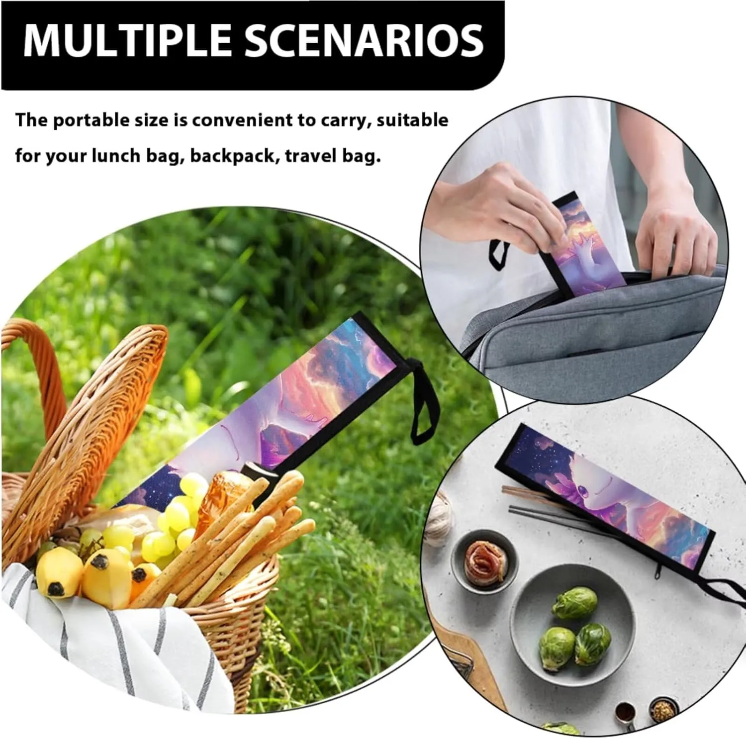 Lunch Bag Kids Kawayi Axolotl Crossbody Lunch Tote for Girls with Adjustable Strap Tableware Carrying Bag for Fork Spoon Chopsticks 2 Pack Lunch Box Bag