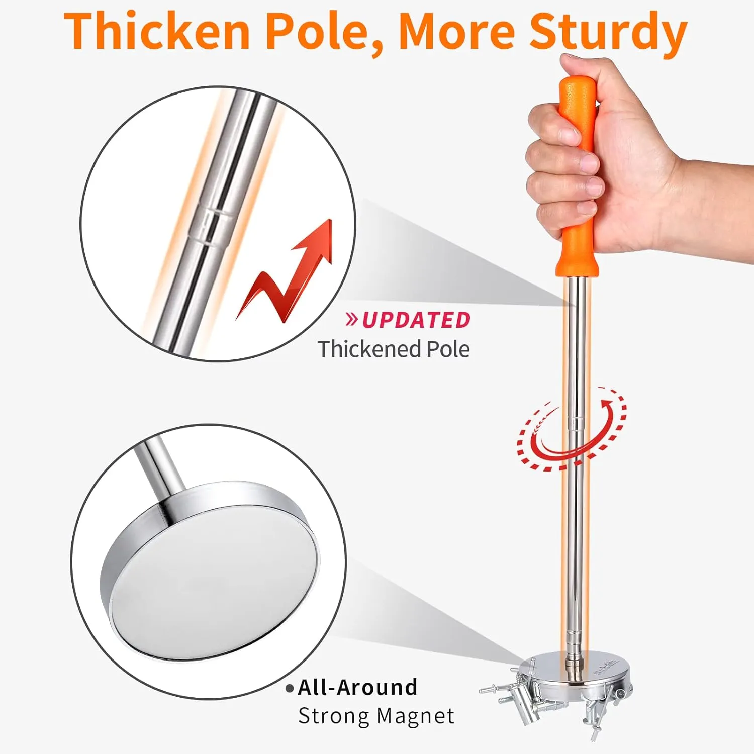 Magnetic Sweeper Telescoping Pick-up Tool, Thickened Pole, 35LB Magnet Stick Screws Parts Finder, Pickup Nails, Screws, and Metal Picker, Orange Handle