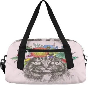 Maine Cat Animal Flower Kids Duffle Bag for Boys Girls Overnight Travel Bag Kids Duffel Bags Ballet Weekender Bag for School Gym Sport Sleepover Carry On Bag