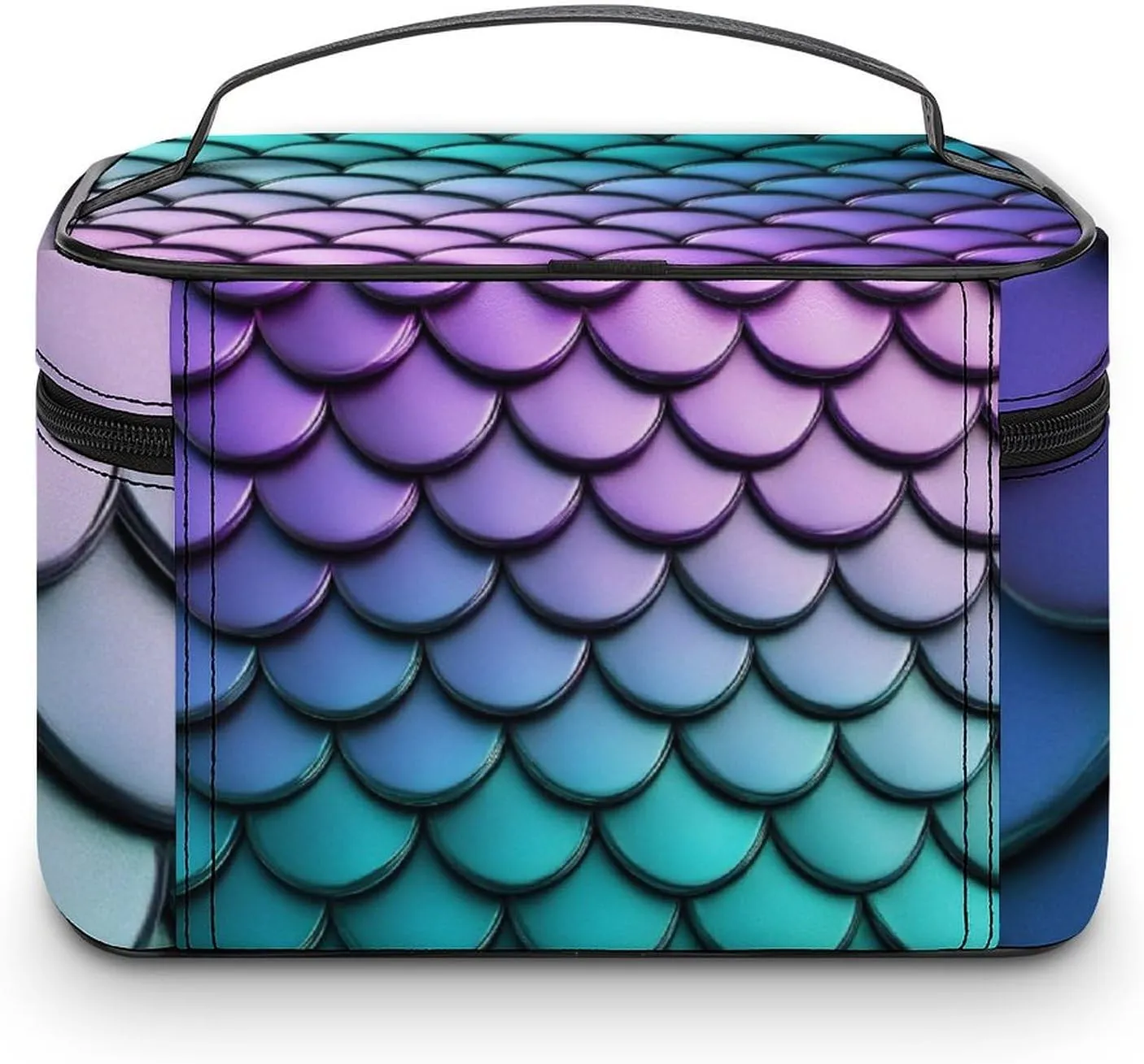 Make Up Bags Purple Turquoise Sparkling Mermaid Scales Pattern Cosmetics Organizer Case for Women, Travel Toiletry Brushes Storage Bag with Carry Handle