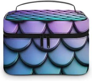 Make Up Bags Purple Turquoise Sparkling Mermaid Scales Pattern Cosmetics Organizer Case for Women, Travel Toiletry Brushes Storage Bag with Carry Handle