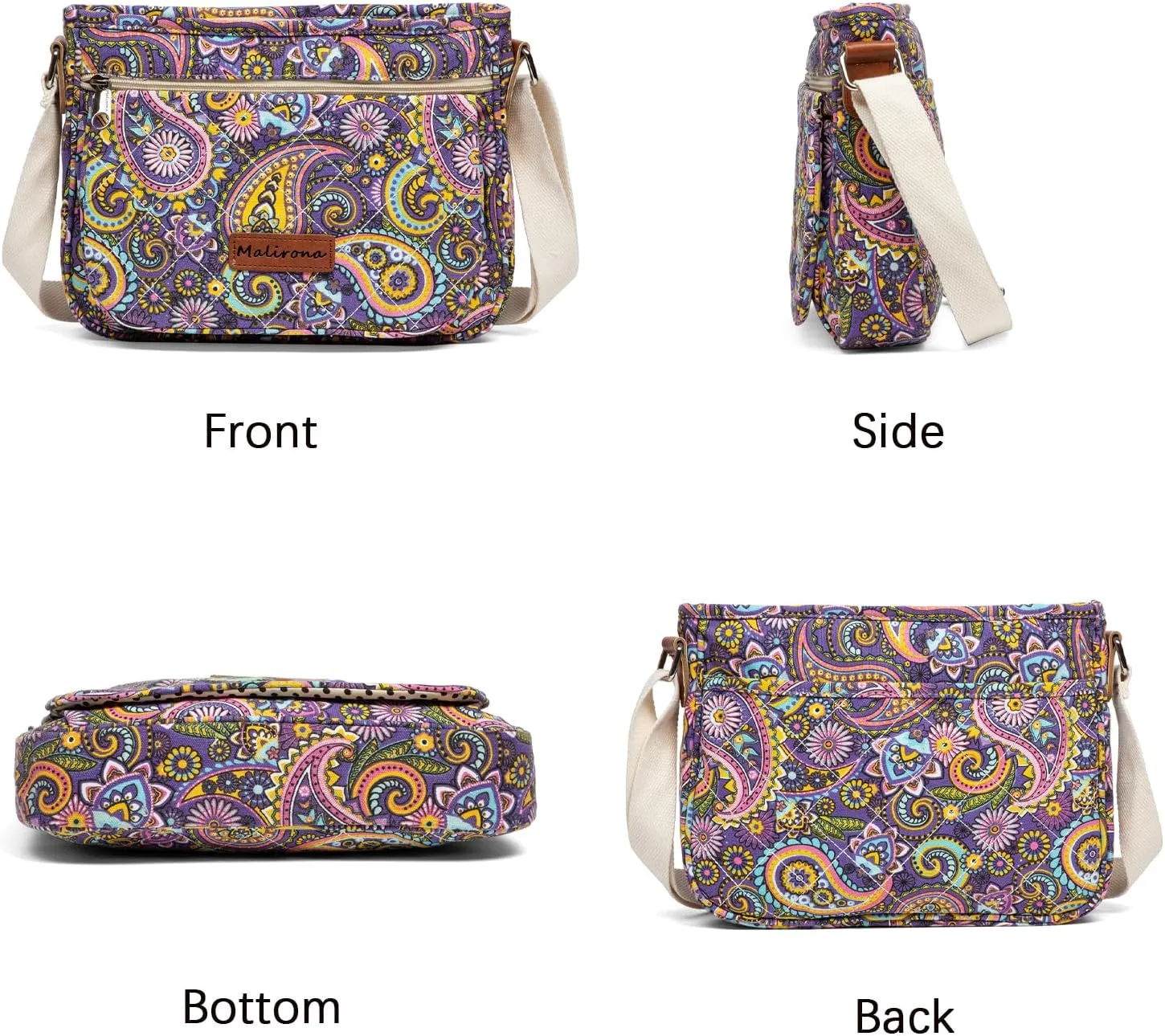 Malirona Women 's Durable Floral Crossbody Bag Canvas Messenger Handbag Multi Pocket Travel Satchel Purse