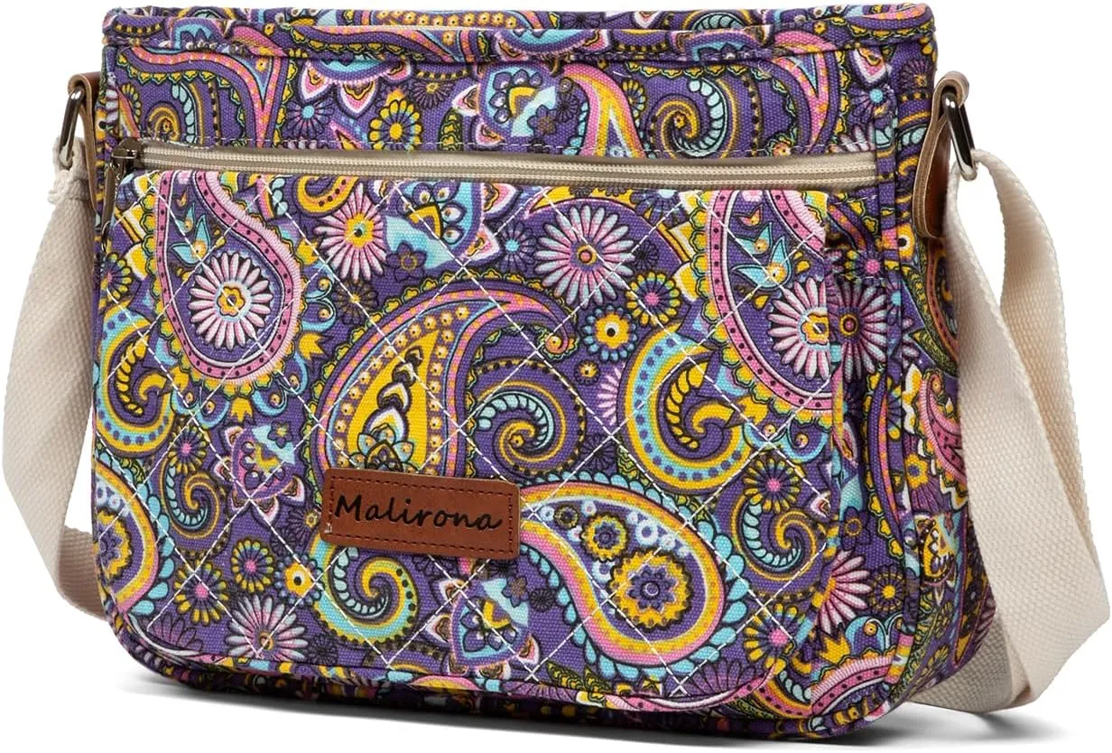 Malirona Women 's Durable Floral Crossbody Bag Canvas Messenger Handbag Multi Pocket Travel Satchel Purse