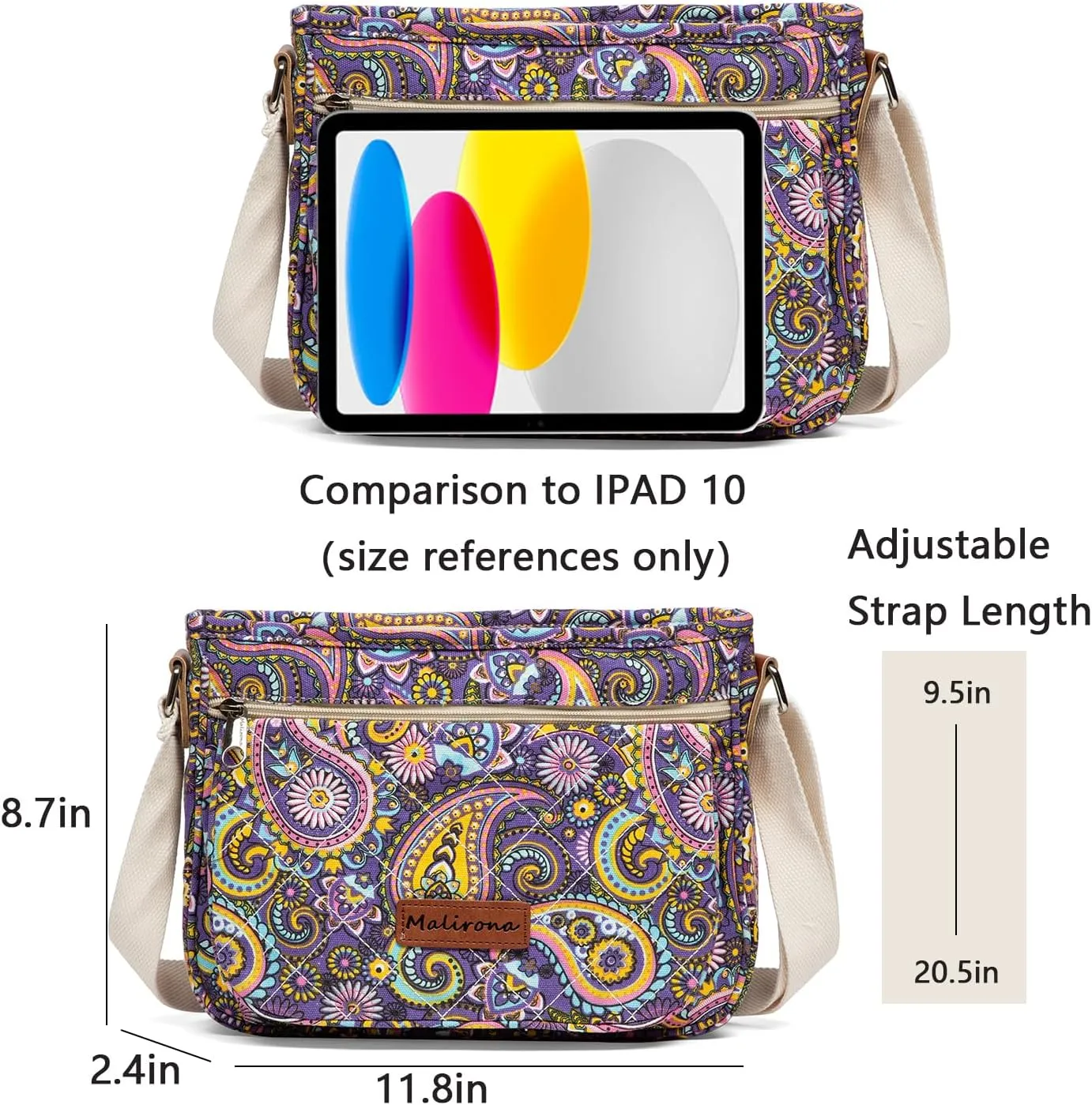 Malirona Women 's Durable Floral Crossbody Bag Canvas Messenger Handbag Multi Pocket Travel Satchel Purse