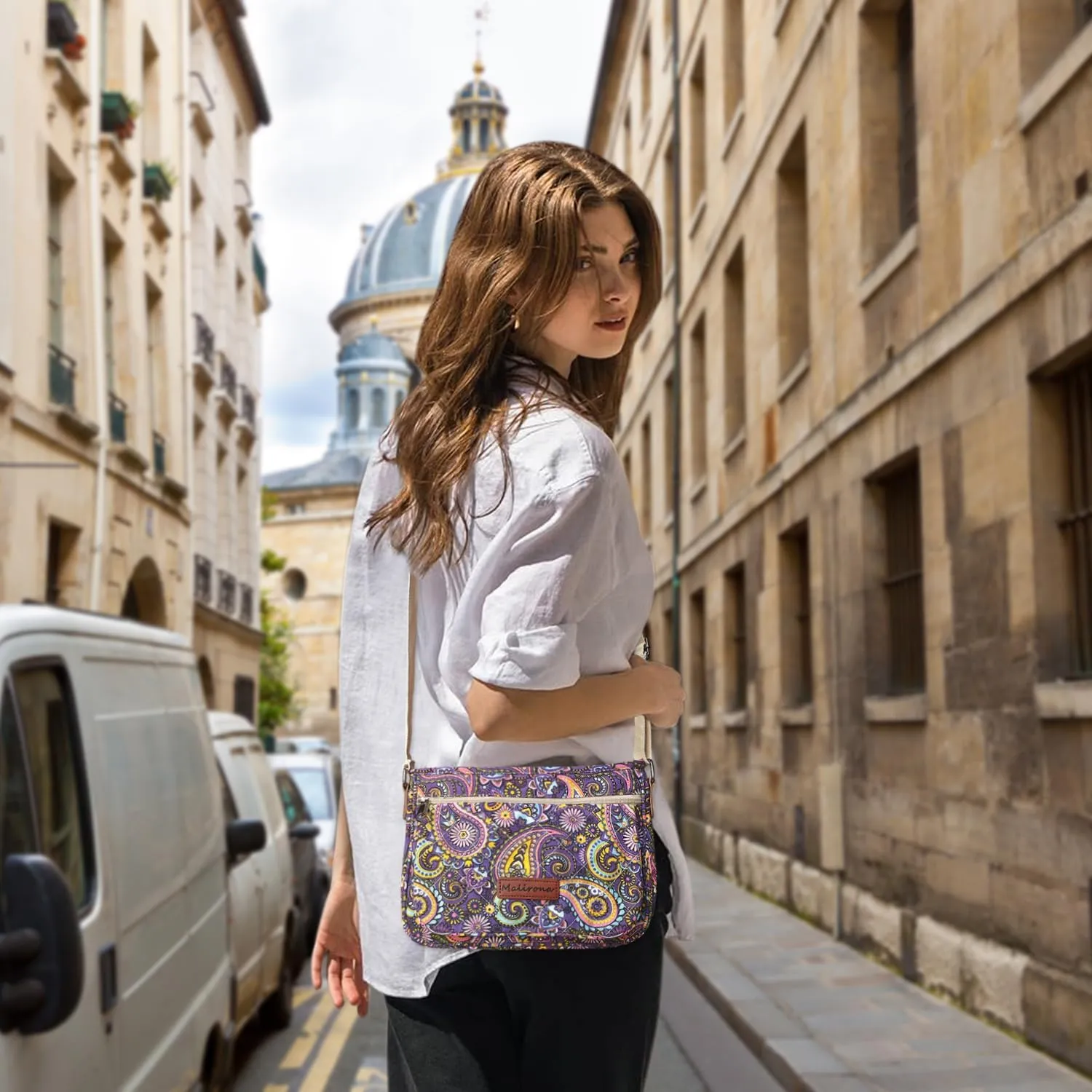 Malirona Women 's Durable Floral Crossbody Bag Canvas Messenger Handbag Multi Pocket Travel Satchel Purse