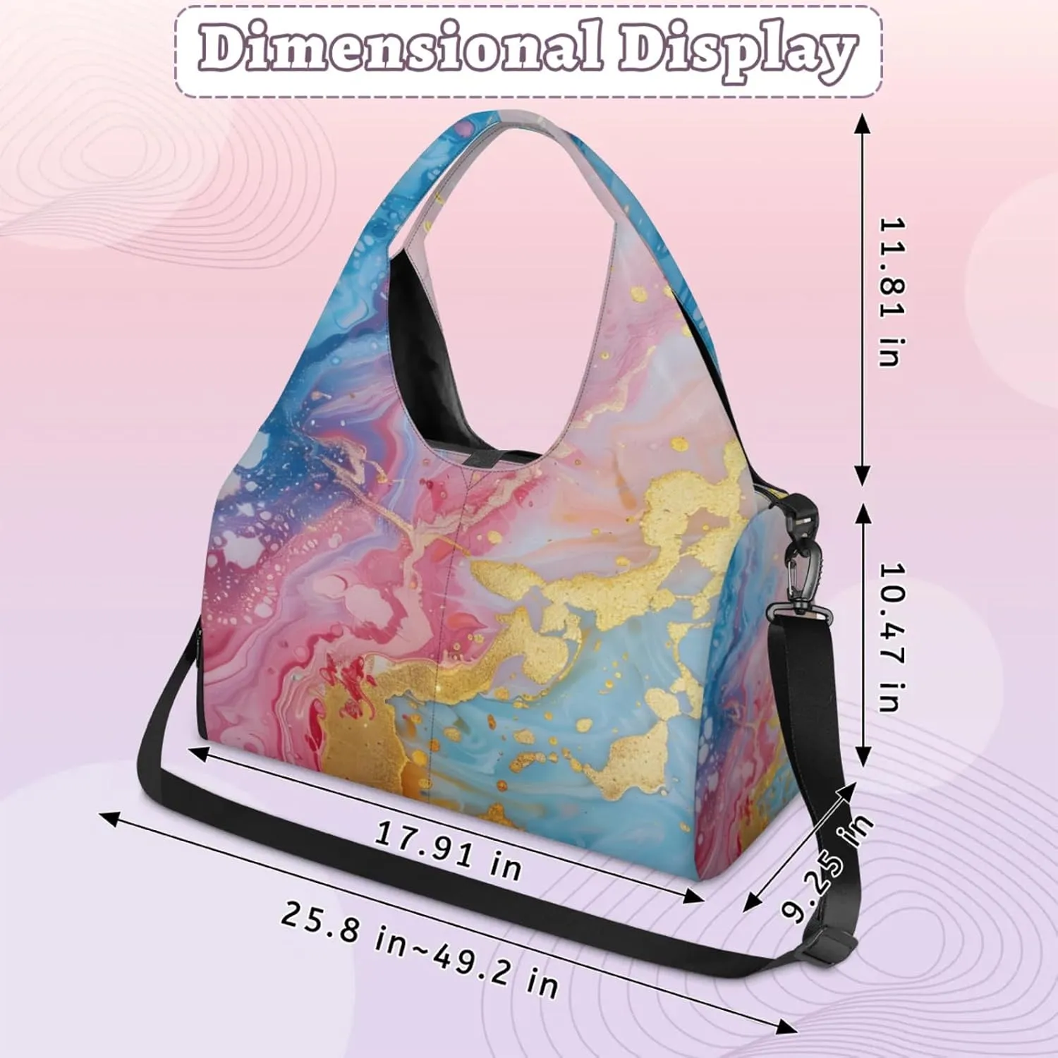 Marble Wall Paper Gym Bag Yoga Mat Tote for Women with Shoes Compartment Lightweight Duffle Travel Carrier Wet Dry Storage Pockets Adjustable Pilates Mats Shoulder Bags for Sport Swim