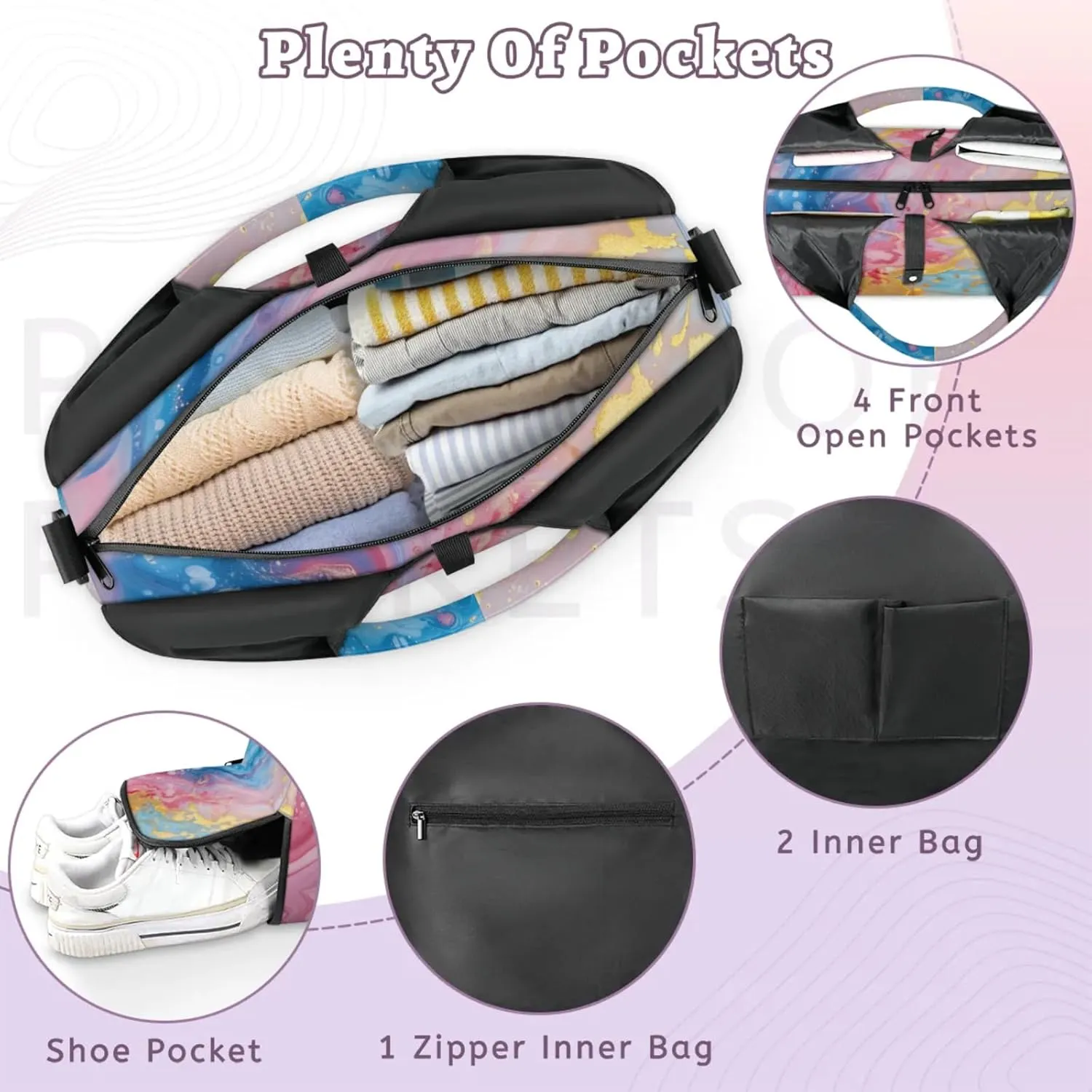 Marble Wall Paper Gym Bag Yoga Mat Tote for Women with Shoes Compartment Lightweight Duffle Travel Carrier Wet Dry Storage Pockets Adjustable Pilates Mats Shoulder Bags for Sport Swim