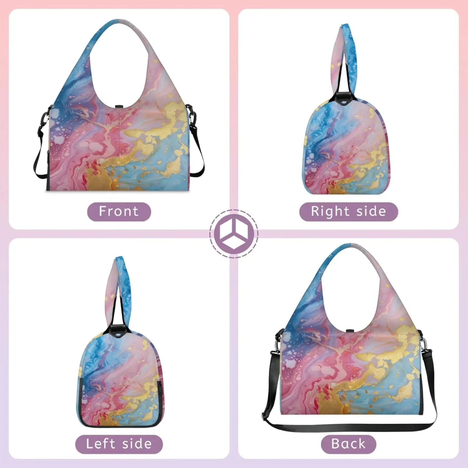 Marble Wall Paper Gym Bag Yoga Mat Tote for Women with Shoes Compartment Lightweight Duffle Travel Carrier Wet Dry Storage Pockets Adjustable Pilates Mats Shoulder Bags for Sport Swim