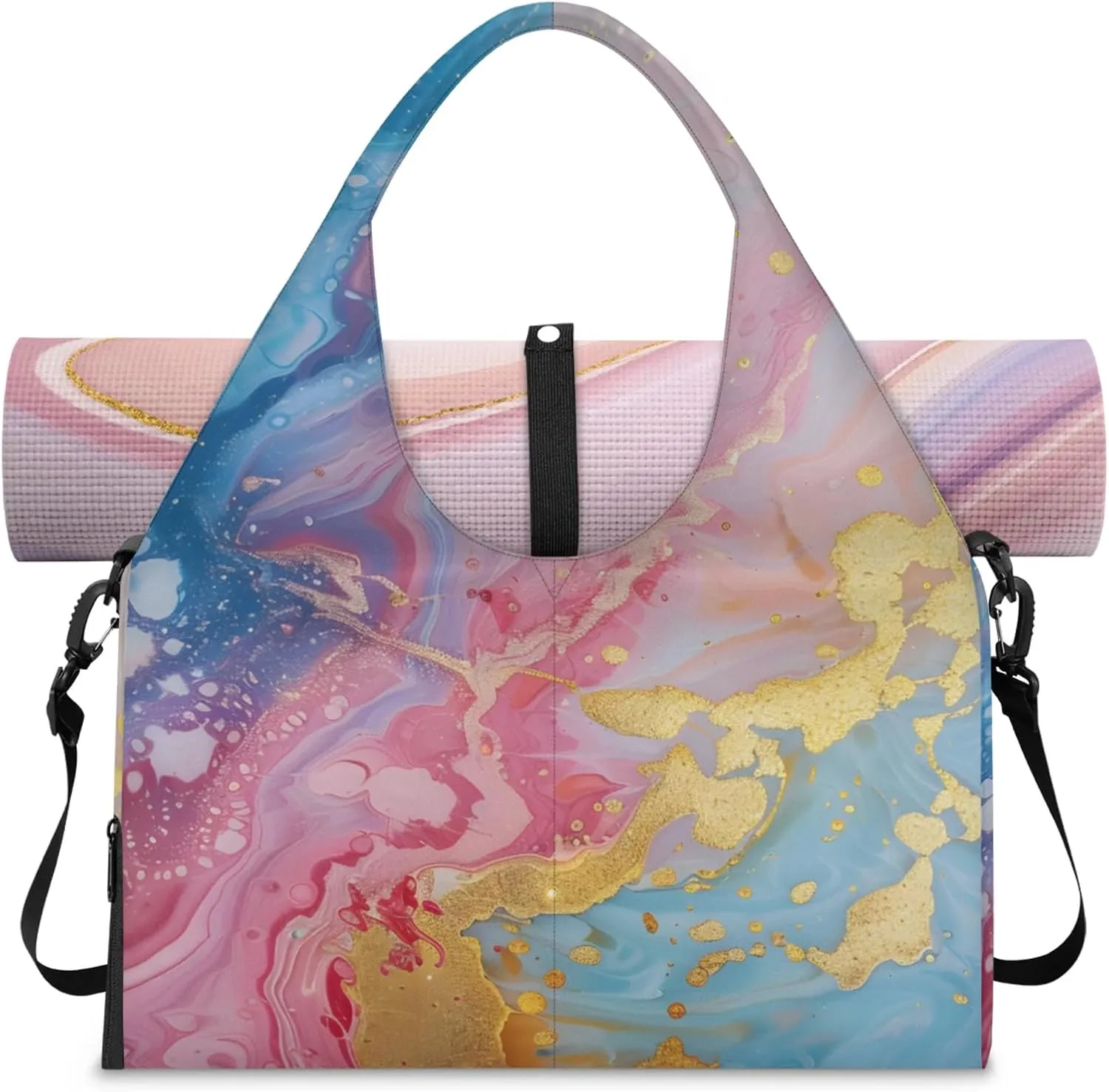 Marble Wall Paper Gym Bag Yoga Mat Tote for Women with Shoes Compartment Lightweight Duffle Travel Carrier Wet Dry Storage Pockets Adjustable Pilates Mats Shoulder Bags for Sport Swim