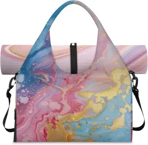 Marble Wall Paper Gym Bag Yoga Mat Tote for Women with Shoes Compartment Lightweight Duffle Travel Carrier Wet Dry Storage Pockets Adjustable Pilates Mats Shoulder Bags for Sport Swim