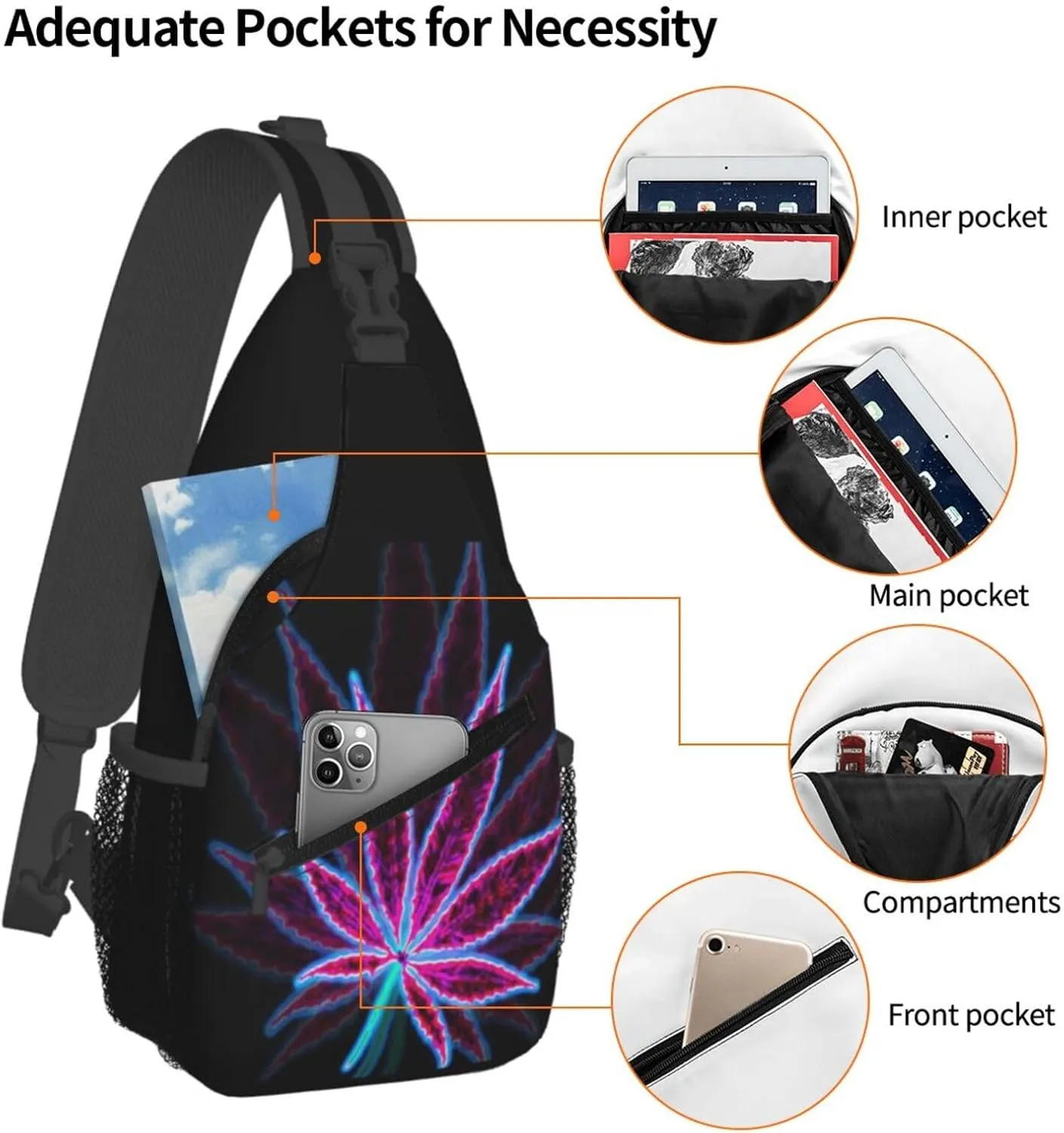 Marijuana Leaf Leaves Chest Bags Crossbody Sling Bag Shoulder Bag Travel Hiking Daypack For Men Women