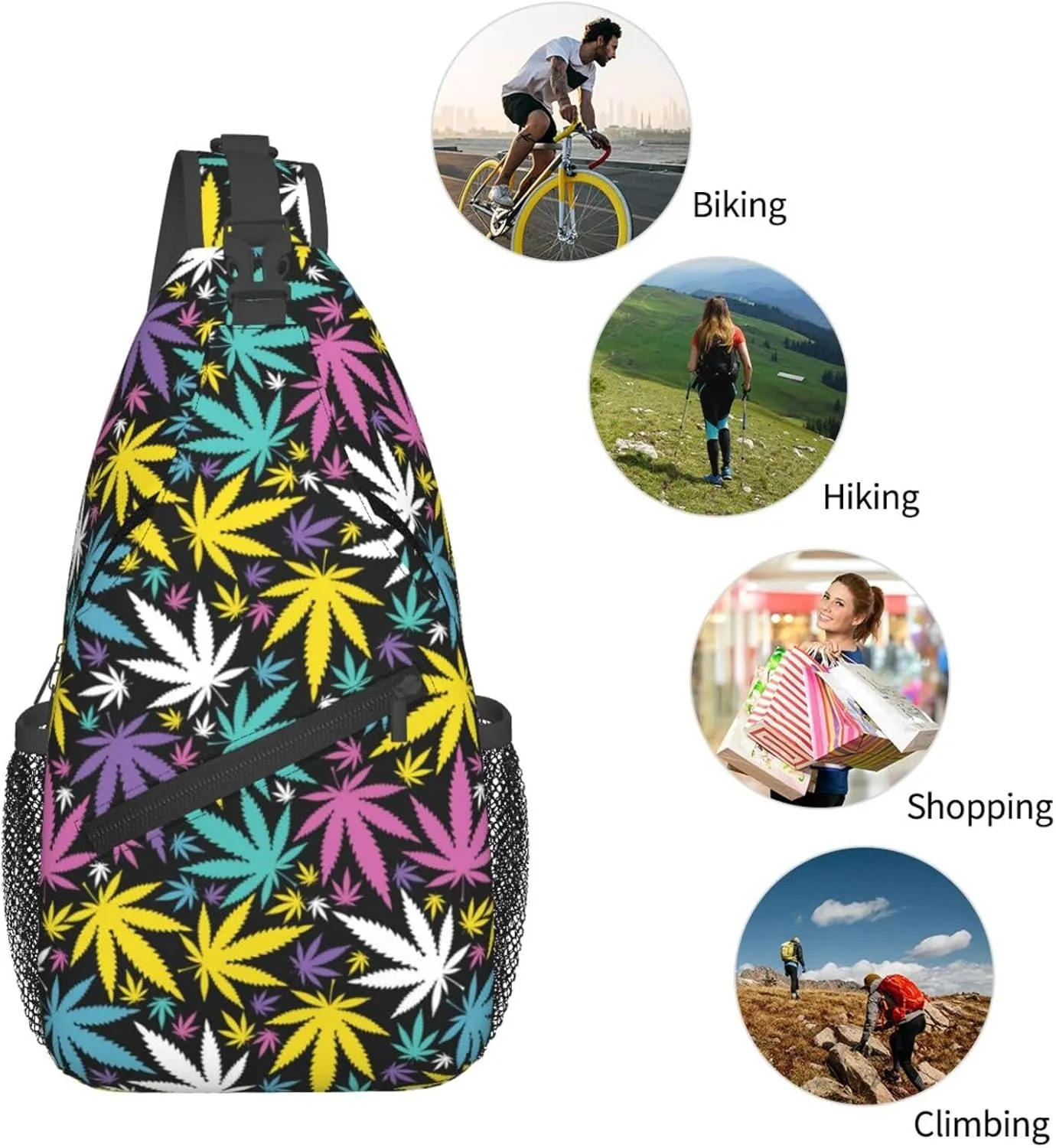 Marijuana Weed Leaf Chest Bags Crossbody Sling Bag Shoulder Bag Travel Hiking Daypack For Men Women