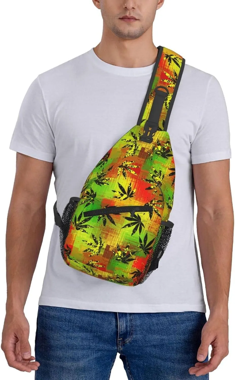 Marijuana Weed Leaf Chest Bags Crossbody Sling Bag Shoulder Bag Travel Hiking Daypack For Men Women