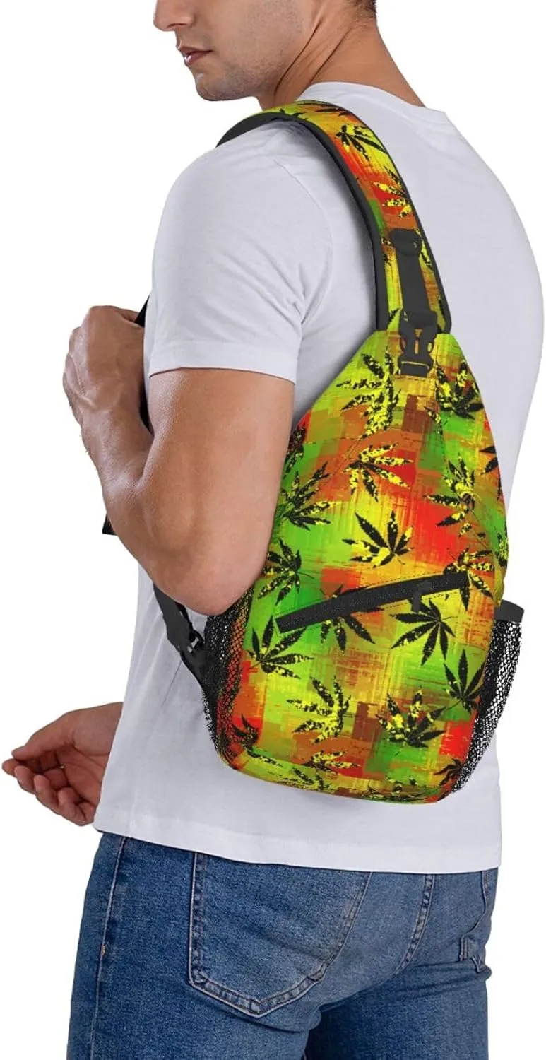 Marijuana Weed Leaf Chest Bags Crossbody Sling Bag Shoulder Bag Travel Hiking Daypack For Men Women