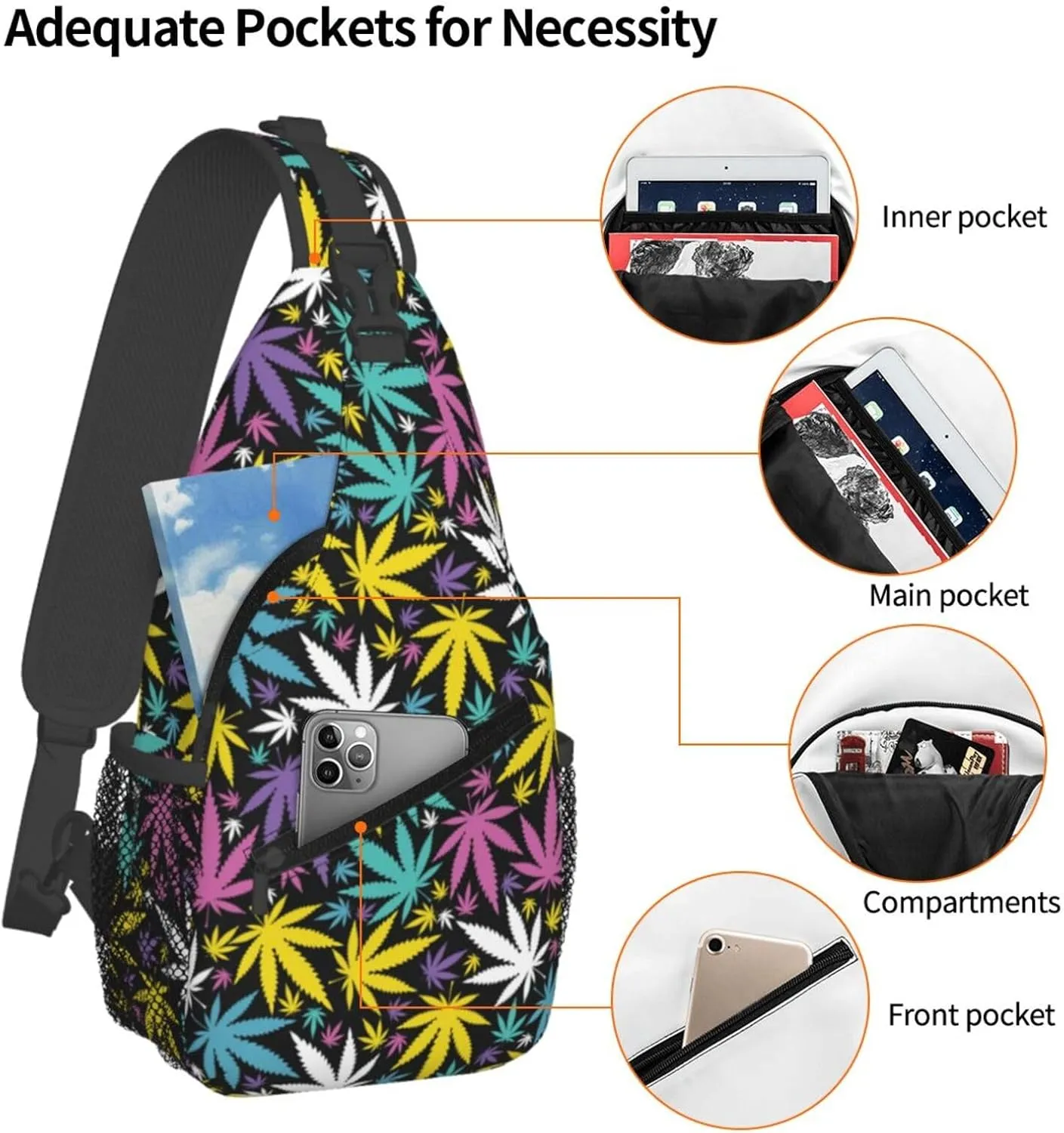 Marijuana Weed Leaf Chest Bags Crossbody Sling Bag Shoulder Bag Travel Hiking Daypack For Men Women