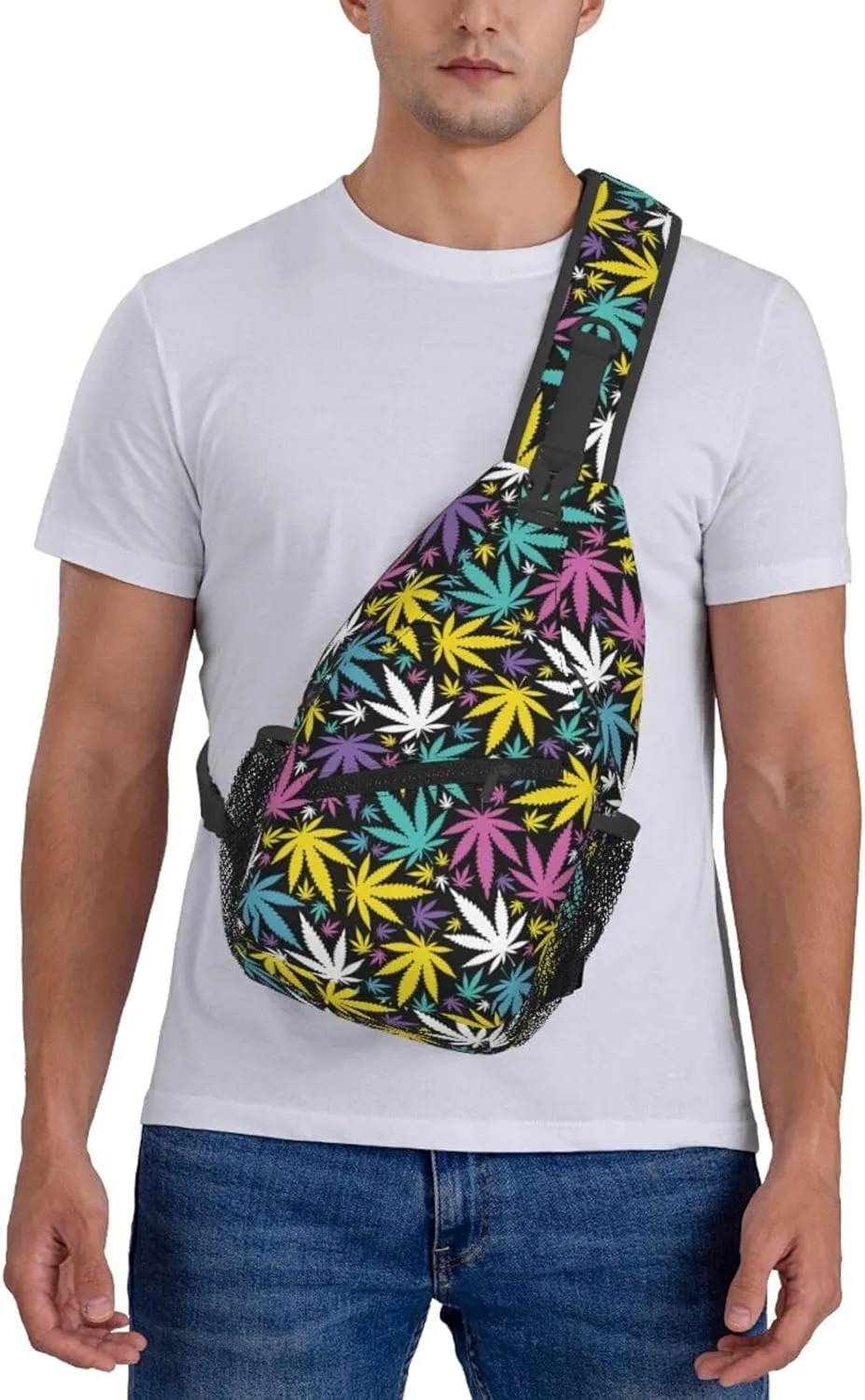 Marijuana Weed Leaf Chest Bags Crossbody Sling Bag Shoulder Bag Travel Hiking Daypack For Men Women