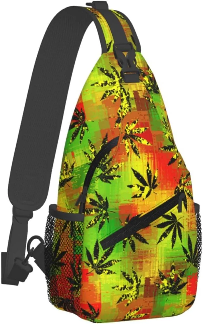 Marijuana Weed Leaf Chest Bags Crossbody Sling Bag Shoulder Bag Travel Hiking Daypack For Men Women