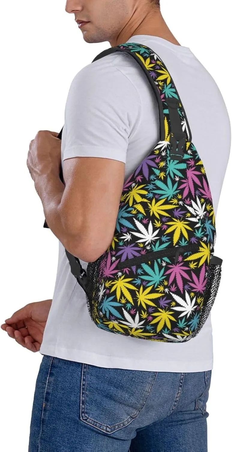 Marijuana Weed Leaf Chest Bags Crossbody Sling Bag Shoulder Bag Travel Hiking Daypack For Men Women