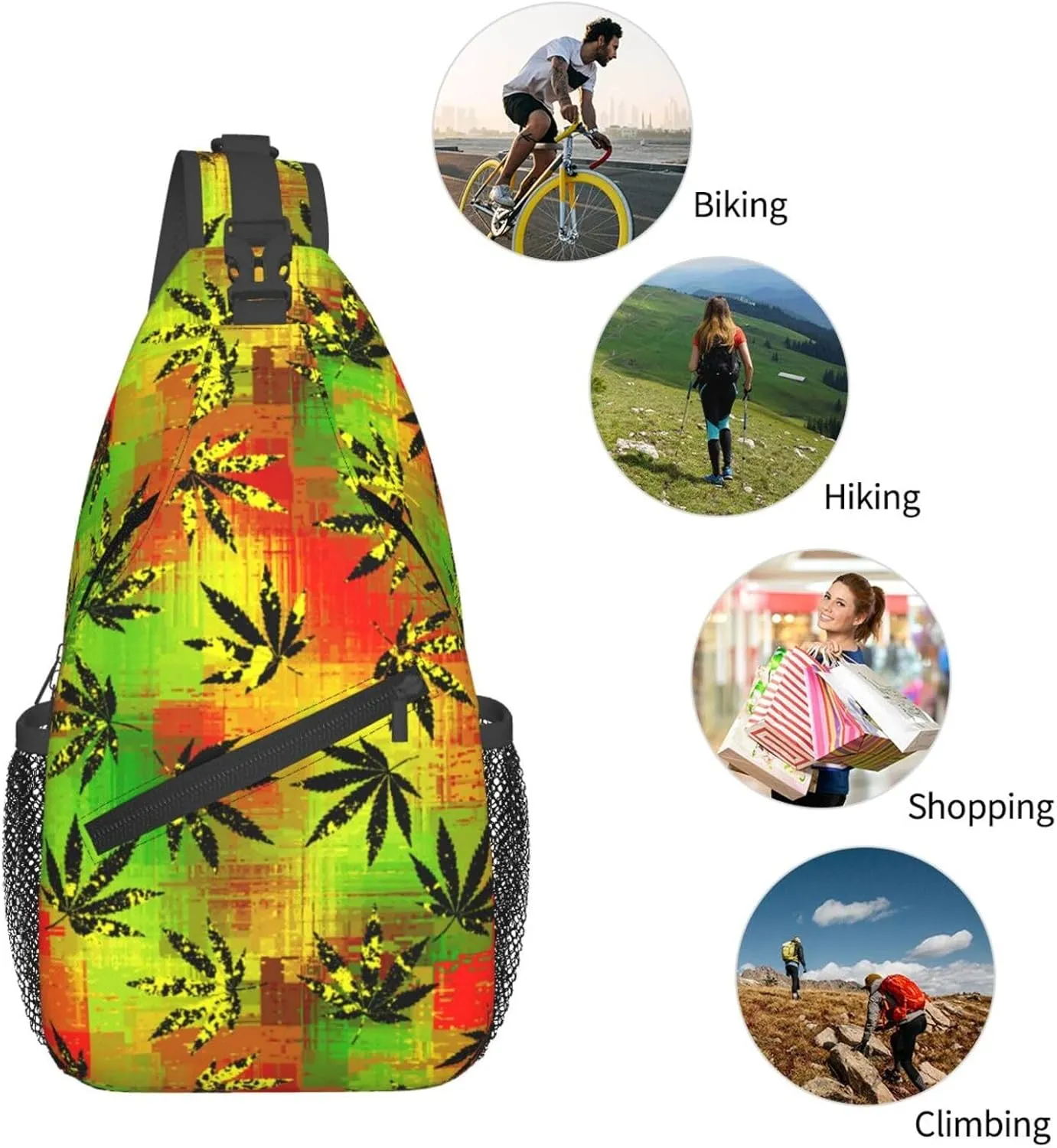 Marijuana Weed Leaf Chest Bags Crossbody Sling Bag Shoulder Bag Travel Hiking Daypack For Men Women