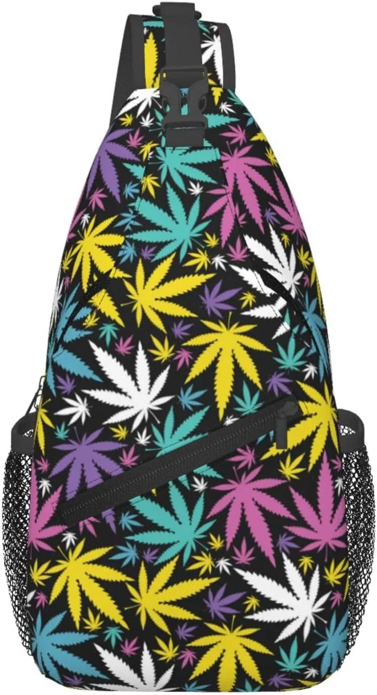 Marijuana Weed Leaf Chest Bags Crossbody Sling Bag Shoulder Bag Travel Hiking Daypack For Men Women