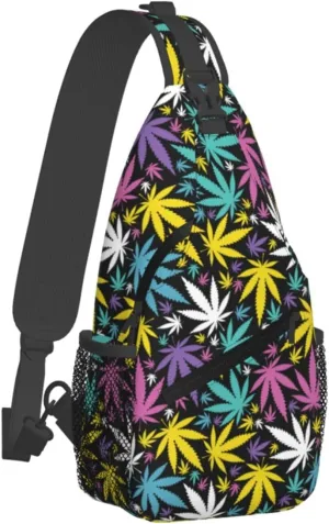 Marijuana Weed Leaf Chest Bags Crossbody Sling Bag Shoulder Bag Travel Hiking Daypack For Men Women