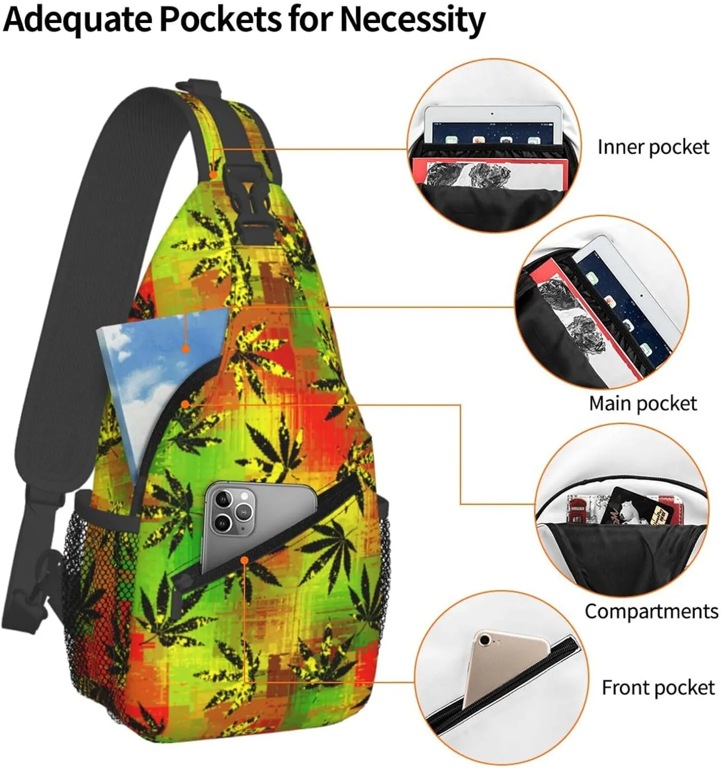 Marijuana Weed Leaf Chest Bags Crossbody Sling Bag Shoulder Bag Travel Hiking Daypack For Men Women