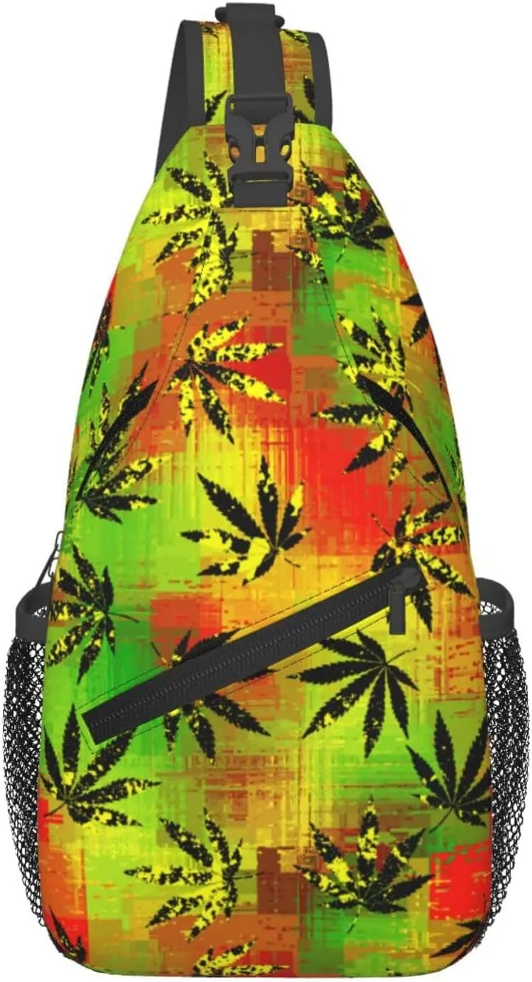 Marijuana Weed Leaf Chest Bags Crossbody Sling Bag Shoulder Bag Travel Hiking Daypack For Men Women