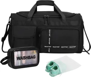 MAXTOP Travel Duffle Bag for Women Men,Carry On Tote Weekender Overnight Duffel Gym Bag with Shoe Compartment & Wet Pocket,Black
