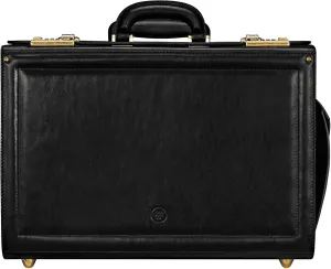 Maxwell Scott - Mens Luxury Leather Rolling Wheeled Pilot Briefcase/Catalog Case and Combination Lock - The VareseW Black