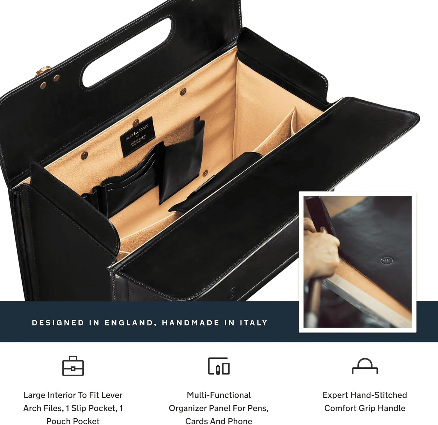 Maxwell Scott - Mens Luxury Leather Rolling Wheeled Pilot Briefcase/Catalog Case and Combination Lock - The VareseW Black