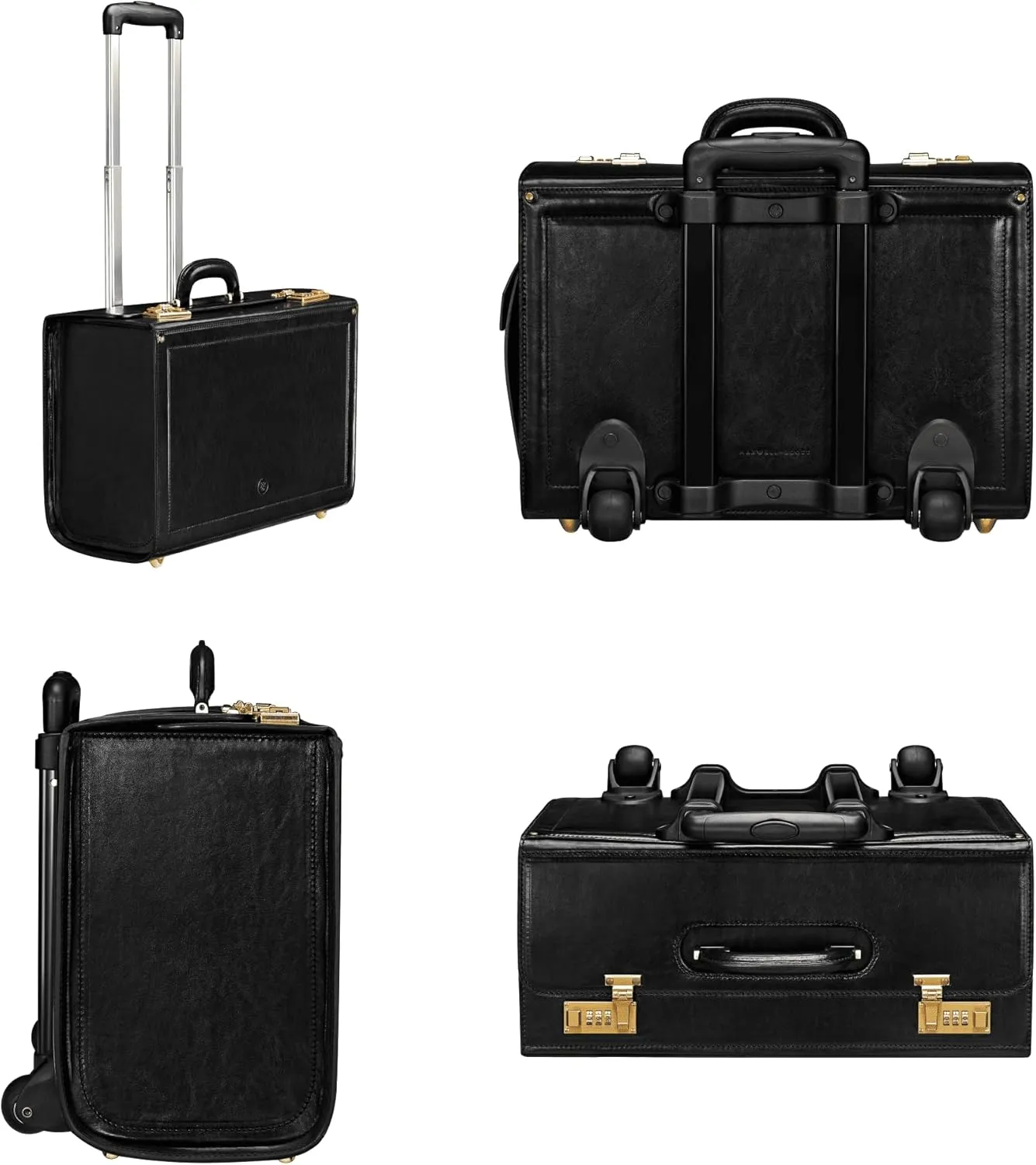 Maxwell Scott - Mens Luxury Leather Rolling Wheeled Pilot Briefcase/Catalog Case and Combination Lock - The VareseW Black