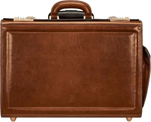 Maxwell Scott - Personalized Mens Luxury Leather Rolling Wheeled Pilot Briefcase/Catalog Case - The VareseW Chestnut Tan
